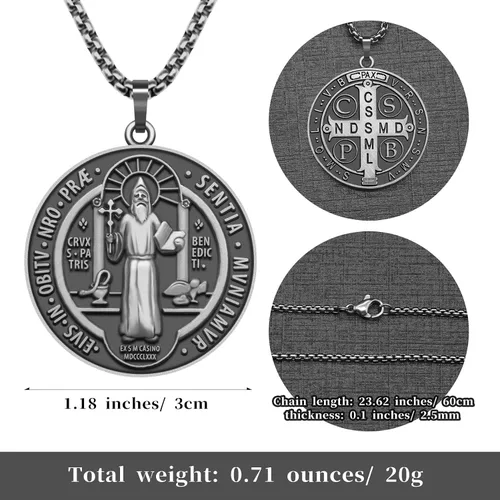Vista 3 de Anwlki Collar de San Benito con medalla de San Benito, bendición de seguridad, religión, regalo para hombres, mujeres, familia, padres, amigos