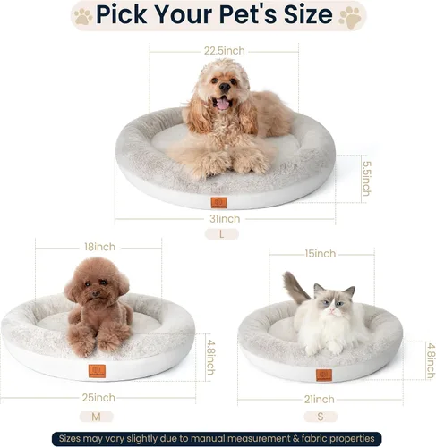 Vista 7 de Cama Redonda en Forma de Dona para Perros – Camas Ortopédicas de Lujo para Perros con Espuma Viscoelástica – Cama de Mascotas con Bulto Calmante
