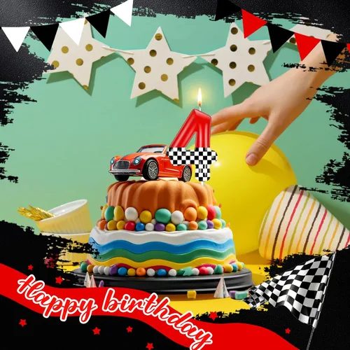 Vista 17 de MTLEE Vela con Número de Cumpleaños de Coche de Carreras Decoración de Pastel con Temática de Coche de Carreras Suministros de Cumpleaños