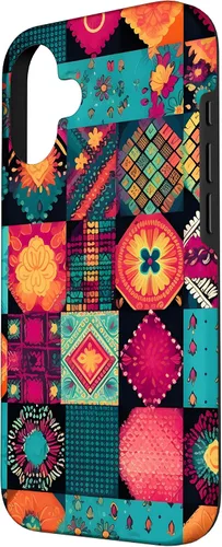 Vista 2 de Inspirado en el edredón de retazos para iPhone 16 Amante del acolchado Funda bohemia colorida