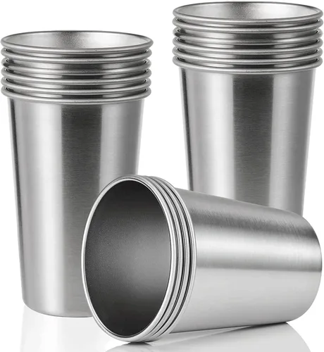 Vista 12 de Paquete de 12 vasos de acero inoxidable de 16 onzas, saludables, irrompibles y apilables, vasos de metal para beber, vasos de cerveza