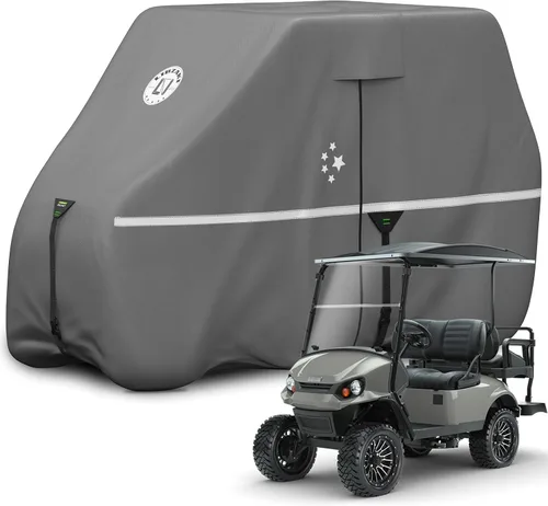 Vista 11 de Funda para carrito de golf de 2/4/4+2 pasajeros, se adapta a EZGO, Club Car, Yamaha, resistente al agua 420D, resistente al viento, resistente al