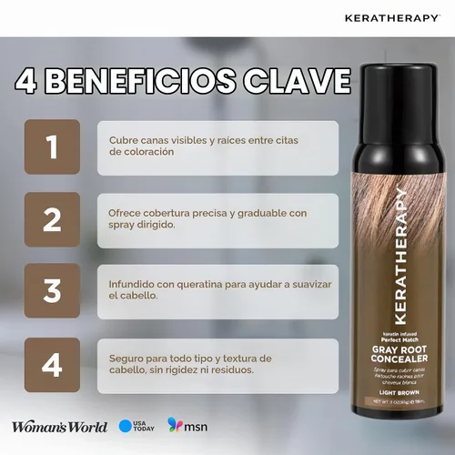 Vista 5 de Keratherapy Spray corrector de raíces grises con infusión de queratina, marrón claro, 3 onzas, 4.0 fl oz, spray para ocultar raíces grises, terapia