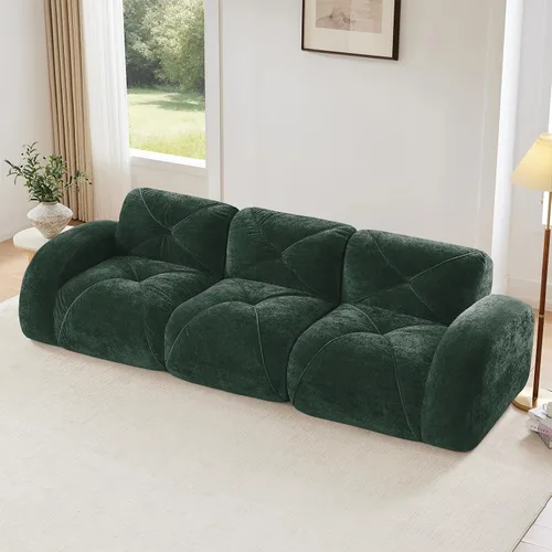 Vista 29 de Sofás modulares modulares de 110.6 pulgadas para sala de estar, sofá moderno de terciopelo sin hueso, no requiere montaje, cómodo sofá sin hueso
