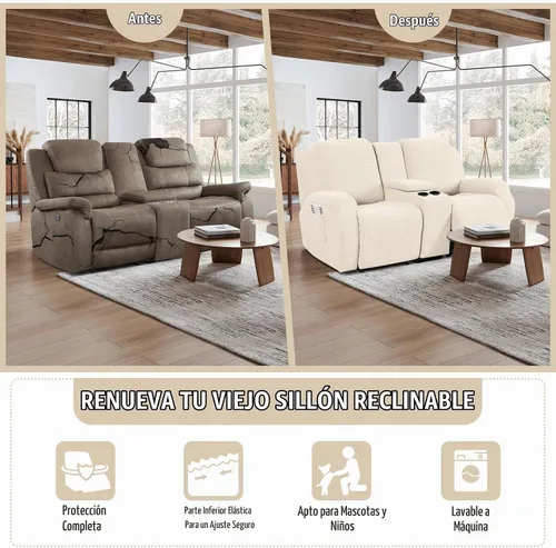 Vista 4 de TAOCOCO - Funda elástica para sofá biplaza reclinable con consola central, color beige Washable Loveseat Cover for 2 Seat Recliner Couch, Jacquard