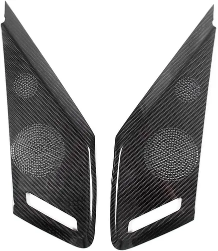 Vista 6 de Cubierta de altavoz de puerta lateral de automóvil compatible con Chevrolet Corvette C8 2LT 3LT 2020-2023 fibra de carbono real, 2 piezas, Negro
