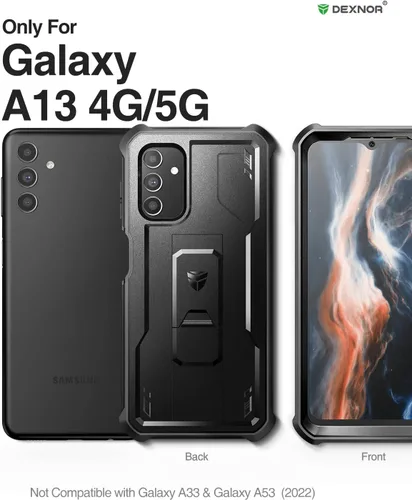 Vista 2 de Dexnor Funda para Samsung Galaxy A13 5G, [Protector de pantalla y soporte integrados] Protección de grado militar pesado a prueba de golpes