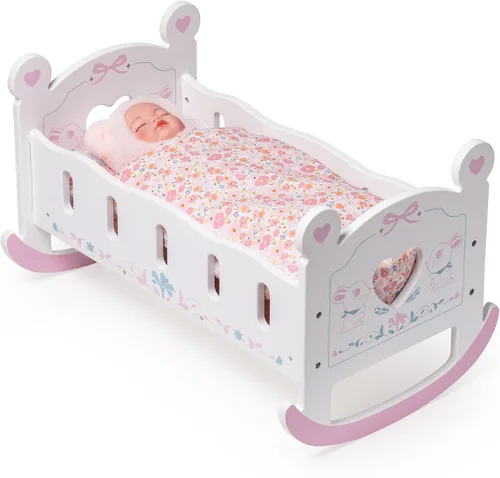 Vista 9 de ROBUD Cuna de Madera para Muñecas de Bebé, Juguetes de Cama para Muñecas de Bebé, para Muñecas de Hasta 18 Pulgadas, Accesorios para Muñecas