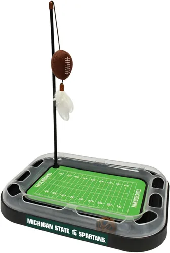 Vista 6 de Pets First NCAA Alabama Crimson Tide Football Field - Juguete rascador para gatos con peluche relleno de hierba gatera y juguete de plumas, con bola