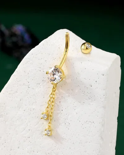 Vista 5 de COCHARM Anillos de ombligo chapados en oro de 14 quilates colgantes de plata de ley 925 para ombligo, joyería hipoalergénica