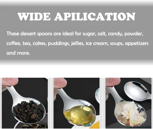 Vista 3 de Mini cucharas de acero inoxidable – Cucharas de sal y postre de mango corto para degustación, condimento, café, helado, pastel