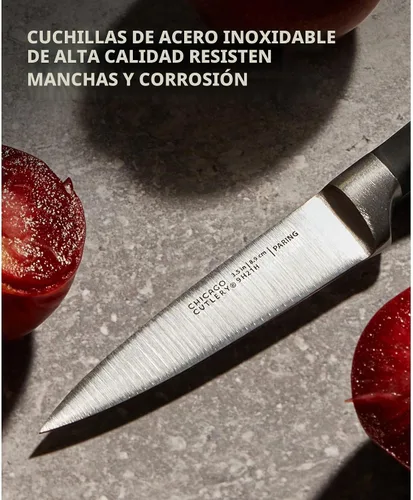Vista 4 de Chicago Cutlery Insignia Triple Rivet Poly (18 piezas) Juego de bloques de cuchillos de cocina con bloque de madera y afilador integrado, mangos