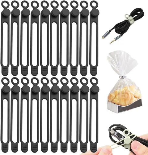 Vista 20 de Bridas de silicona para cables, organizador de cables reutilizable de datos nuevos 2026, gestión de cables de viaje para electrodomésticos, gestión