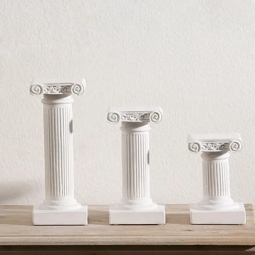 Vista 3 de BESPORTBLE Mini columna de pilar romano, decoración de estatuas de columna romana blanca de resina, estante para decoración de mesa de boda de jardín