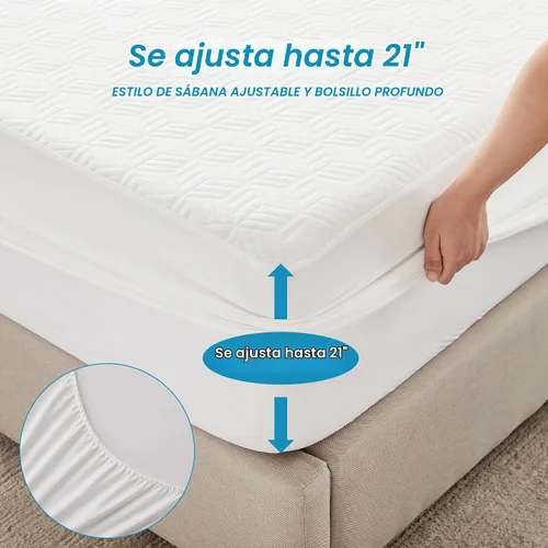 Vista 4 de Cozymaker Protector de colchón 100% impermeable, tamaño individual, funda de colchón refrescante ajustable de 8 a 21 pulgadas, bolsillo profundo