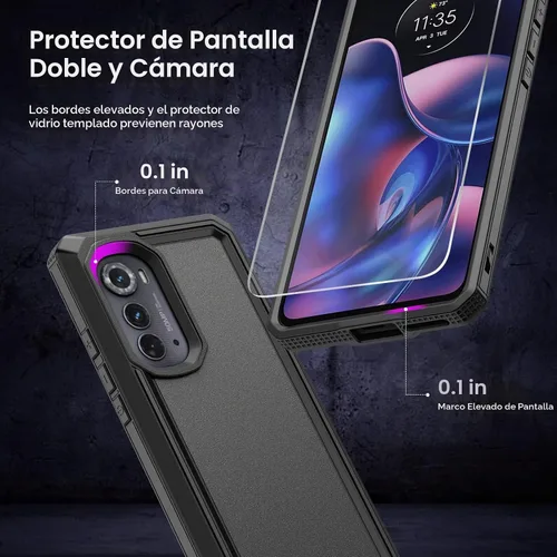 Vista 3 de Funda resistente para Motorola Edge 2022, Moto Edge 2022 con protector de pantalla, cubierta a prueba de caídas de grado militar, carcasa protectora
