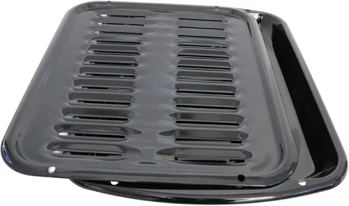 Vista 3 de Sartén antiadherente de porcelana y parrilla para Whirlpool 4396923 y GE WB48X10056, 2 piezas de acero al carbono recubierto de porcelana negra.