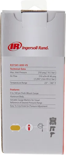Vista 4 de ARO R37341-600-VS Regulador de aire 1/2" NPT, con calibre - 250 psi entrada máxima