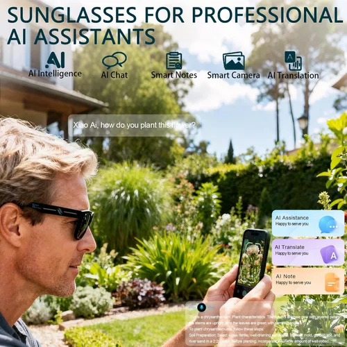 Vista 6 de Gafas Inteligentes con Cámara, Gafas AI, Gafas Bluetooth, Lentes Reemplazables, Batería de 48H para Viajes, Conferencias y Vlogging. Traducción