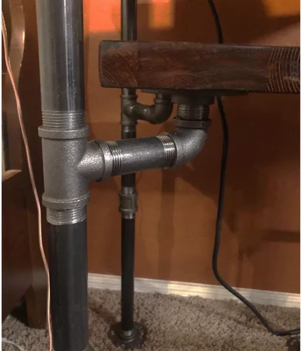 Vista 6 de Instalación de tubería, paquete de 20 unidades de brida de piso gris de 1 pulgada, codo/T para estilo vintage industrial, bridas/codo/T con orificio