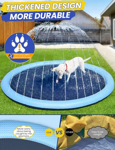 Vista 4 de PETOCAT - Chapoteadero para perros antideslizante, piscina poco profunda con aspersores para niños y bebés, juguete acuático para exteriores, fácil
