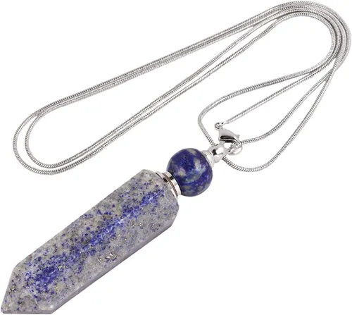 Vista 2 de TUMBEELLUWA Collar con colgante de piedra de aromaterapia con difusor de aceites esenciales, unisex, collar de piedras preciosas de punto de cristal
