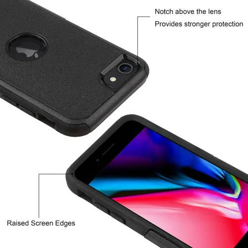 Vista 3 de Funda de teléfono para iPhone SE 2020/2022 de 2 capas resistente a prueba de golpes, con bolsillos, a prueba de caídas, para iPhone SE 3ª y 2ª Negro