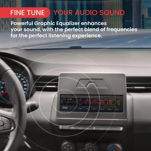 Vista 2 de Pyle Ecualizador paramétrico con subwoofer, salida de preamplificador RMS de 5 voltios con control de ganancia de subwoofer y 2 fuentes de entrada