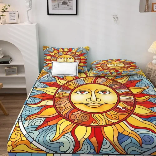 Vista 3 de Sun Sheets tamaño individual – Sábanas estéticas celestiales de microfibra suave, bolsillo profundo, sábanas y fundas de almohada estampadas sin