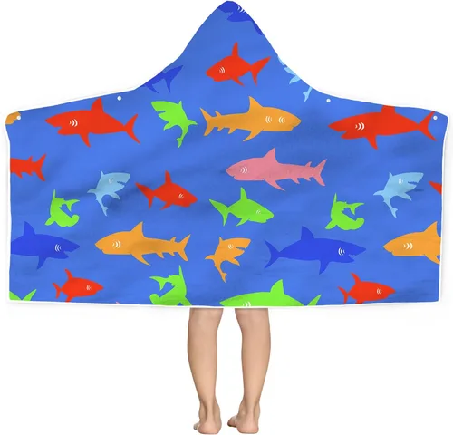 Vista 14 de Bonsai Tree Toalla de playa con capucha de tiburón para niños, toalla de baño con capucha de peces marinos frescos para niños, divertidos animales