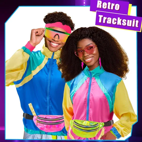 Vista 5 de Shinymoon Juego de 2 accesorios de disfraz de Halloween de los años 80 para adultos, rompevientos retro de los años 80 para hombres, mujeres