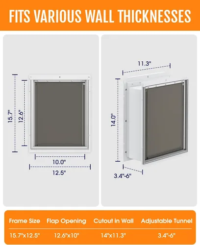 Vista 11 de Powools - Puerta para perros de hasta 45 libras, mediano - 15.7 x 12.5 pulgadas Robust Steel, 12.6" x 10" Flap Opening, Indoor Outdoor Use