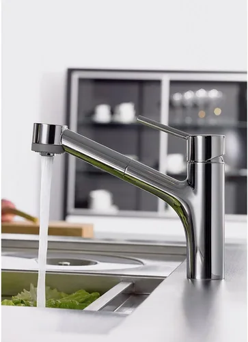 Vista 2 de hansgrohe Talis S 06462860 - Grifo de cocina de acero inoxidable con pulverizador extraíble, grifo para fregadero de cocina, óptica de acero
