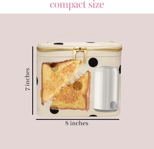 Vista 4 de Kate Spade New York Bolsa de almuerzo térmica suave aislada con doble cierre de cremallera y asa de transporte, Big Deco Dot