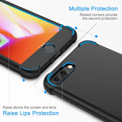 Vista 2 de ORETech Funda diseñada para iPhone 13 Mini con 2 protectores de pantalla de vidrio templado, textura de fibra de carbono policarbonato duro