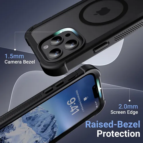 Vista 6 de Funda magnética para iPhone 13 Pro Max, protector de pantalla, compatible con MagSafe, protección contra caídas de grado militar, protección