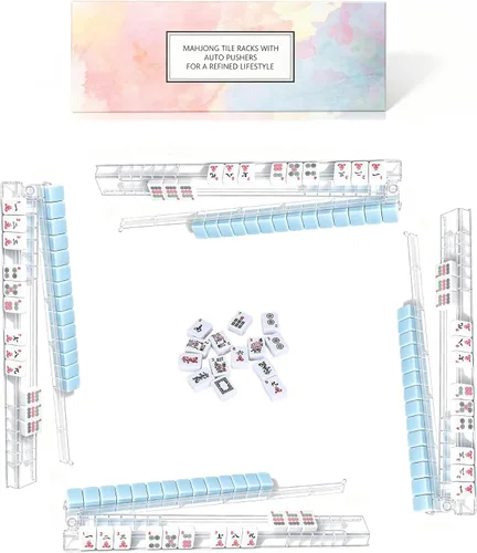 Vista 8 de Clear Mahjong Racks with Pushers, 4 Set Mahjong Tile Rack