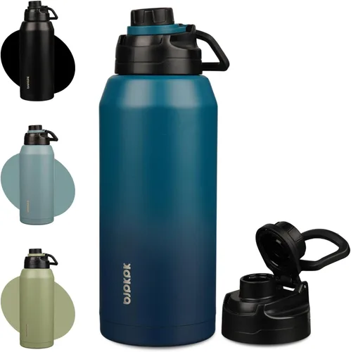 Vista 13 de BJPKPK Botella de agua aislada de 36 onzas, botellas de acero inoxidable con tapa de boquilla a prueba de fugas, jarra de agua grande de boca ancha