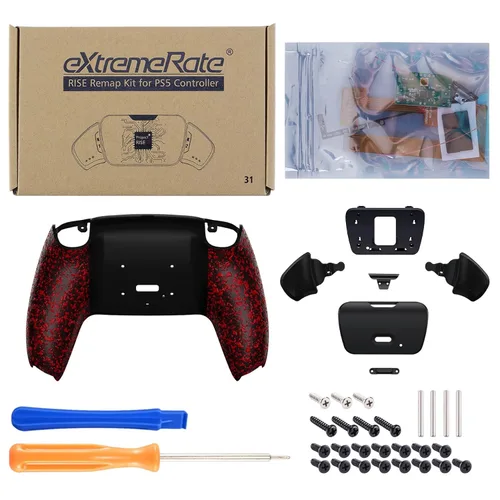 Vista 3 de eXtremeRate Paletas traseras rojas texturizadas Kit de reposición programable RISE para controlador PS5 BDM-030, tablero de actualización y carcasa