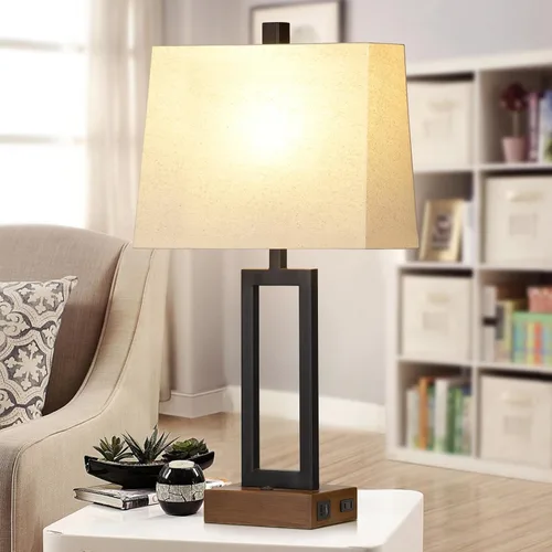 Vista 6 de Rinweey Juego de 2 lámparas de mesa de 23.5 pulgadas, modernas lámparas de noche negras con 2 puertos USB y salida de CA, lámparas de mesita