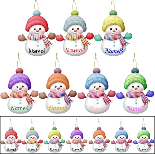 Vista 12 de 7 adornos de Navidad personalizados de muñeco de nieve con nombre, adornos familiares personalizados para árbol de Navidad, decoración colgante