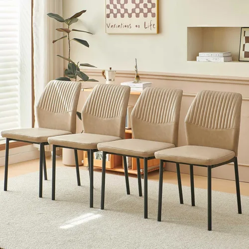 Vista 44 de Juego de 2 sillas de comedor de piel sintética marrón, cómodas sillas de cocina tapizadas sin brazos con patas de metal negro para sala de estar