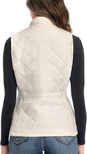 Vista 7 de Chaleco para exteriores de mujer, chaleco acolchado ligero con cremallera y cuello alto.