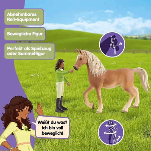 Vista 4 de Schleich Horse Club - Juego de 10 piezas de Sarah and Mystery - Juego de figuras de caballo y jinete con silla de montar y brida extraíbles, figura