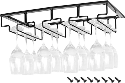 Vista 6 de Soporte para tazas de vino, decoración de mesa, organizador de metal para bar, cocina, estante para copas debajo del gabinete, estante