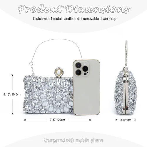 Vista 3 de Lanpet Bolso de noche con diamantes de imitación de cristal multicolor para mujer, bolso de hombro con correa de cadena