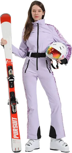 Vista 36 de GSOU SNOW Traje de esquí para mujer, traje de nieve delgado de una pieza, chaqueta de nieve, impermeable, resistente al viento, deportes al aire