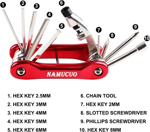 Vista 3 de YBEKI Kit de reparación de neumáticos de bicicleta con mini bomba de 210 PSI y multiherramienta 10 en 1 Incluye rompedor de cadena, parches sin