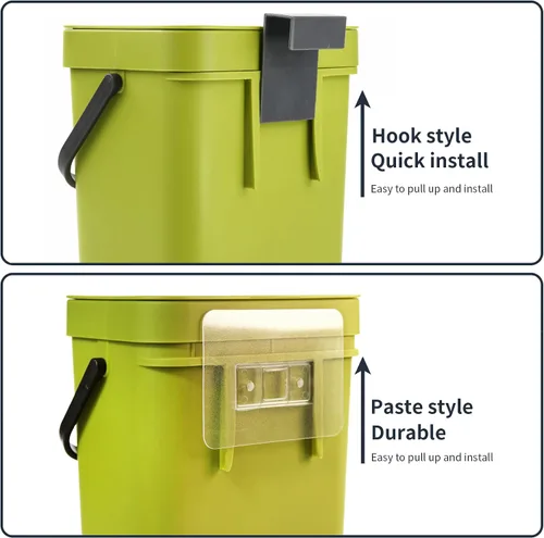 Vista 5 de Domiella Paquete de 2 botes de basura pequeños colgantes con tapa (1.3 + 0.8 galones), contenedor de compost de cocina para encimera o debajo