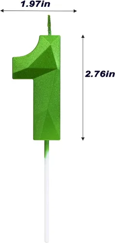Vista 2 de Velas verdes para pastel de cumpleaños, velas con números de pastel de boda, diseño 3D para decoración de pastel para fiesta (verde, número 1)